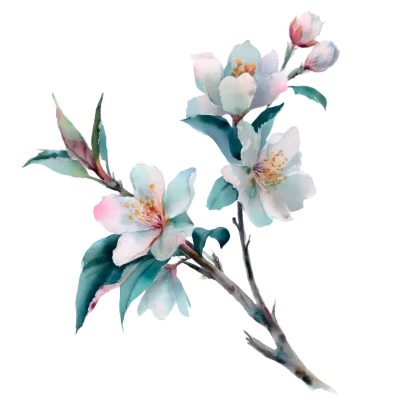 Watercolor Cherry Blossom Branch