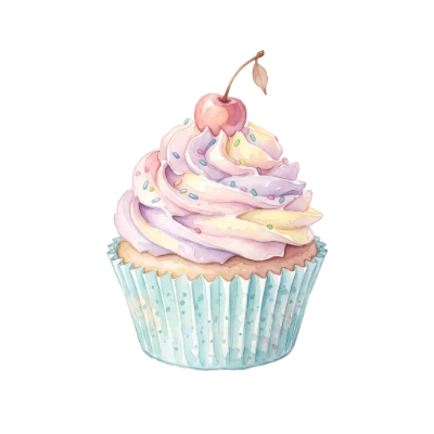 Watercolor Cherry Cupcake