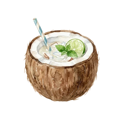 Watercolor Coconut Cocktail Drink