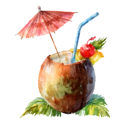 Watercolor Coconut Tropical Cocktail