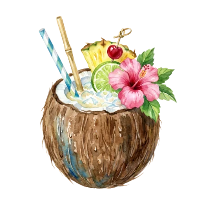 Watercolor Coconut Tropical Cocktail