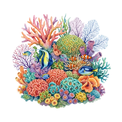 Watercolor Coral Reef Ecosystem