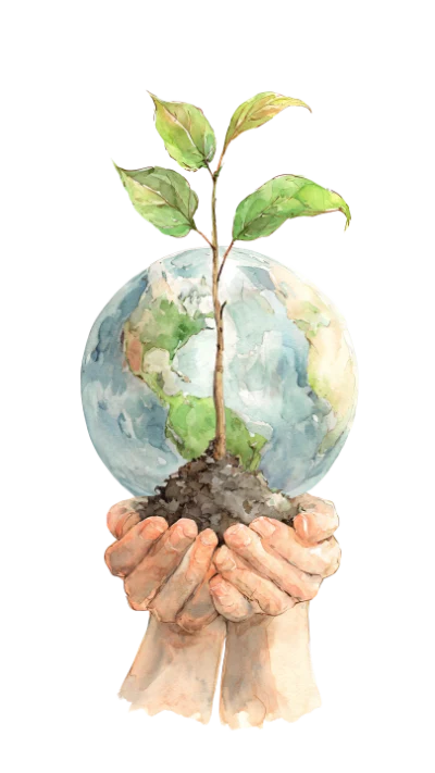 Watercolor Earth Plant Hands