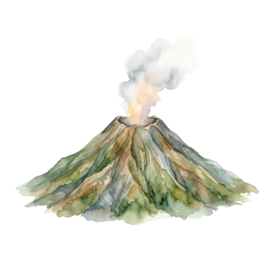Watercolor Erupting Volcano Mountain