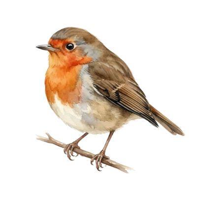 Watercolor European Robin Bird