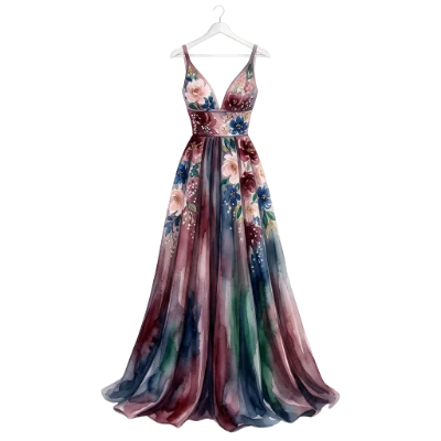 Watercolor Floral Evening Dress