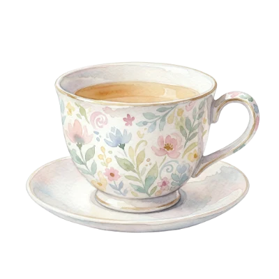 Watercolor Floral Tea Cup and Saucer with Botanical Pattern