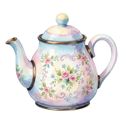 Vintage Floral Watercolor Teapot with Pastel Roses