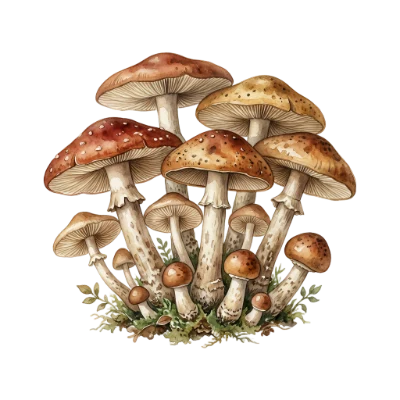 Watercolor Forest Mushroom Cluster