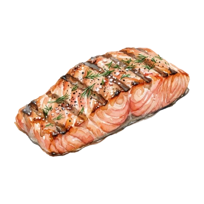 Watercolor Grilled Salmon Fillet