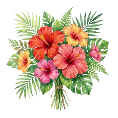 Watercolor Hibiscus Flower Bouquet