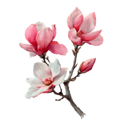 Watercolor Magnolia Flower Branch