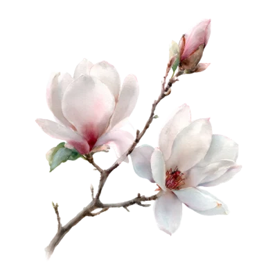 Watercolor Magnolia Flower Branch