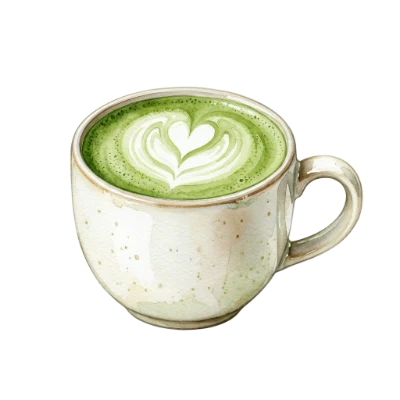 Watercolor Matcha Latte Cup