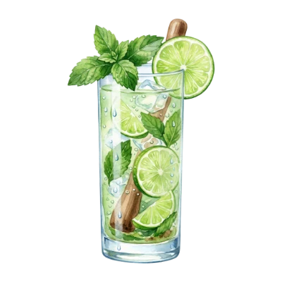 Watercolor Mojito Lime Cocktail
