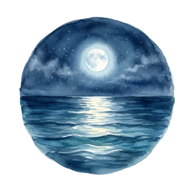 Watercolor Moonlit Ocean Night
