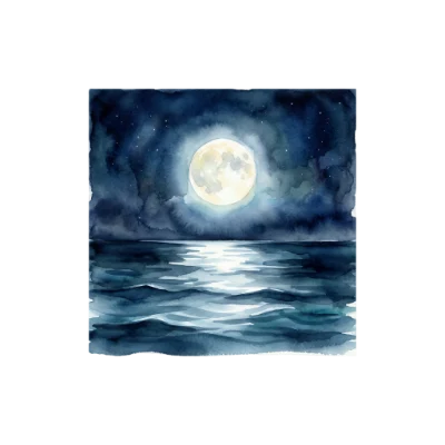 Watercolor Moonlit Ocean Night
