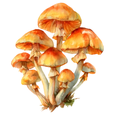 Watercolor Orange Mushroom Cluster