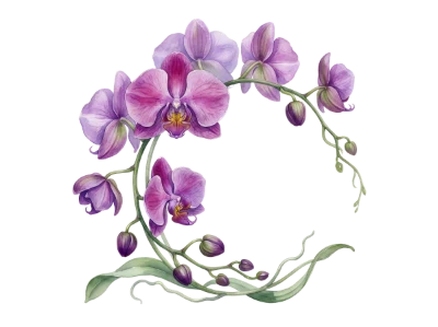 Watercolor Orchid Flower Wreath