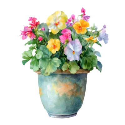 Watercolor Pansy Flower Pot