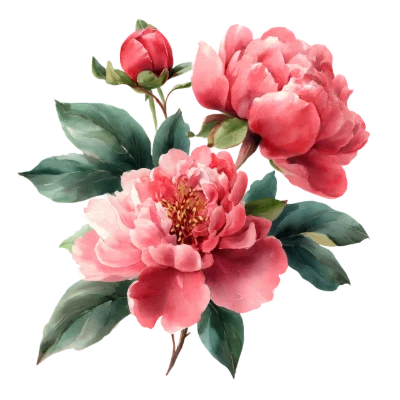 Watercolor Peony Flower Bouquet