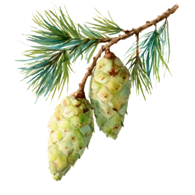 Watercolor Pine Cones Branch