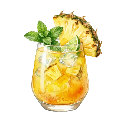 Watercolor Pineapple Cocktail Drink