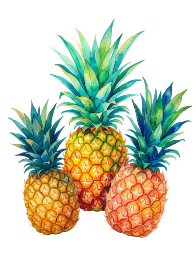 Watercolor Pineapple Tropical Fruit Composition