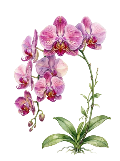 Watercolor Pink Orchid Illustration