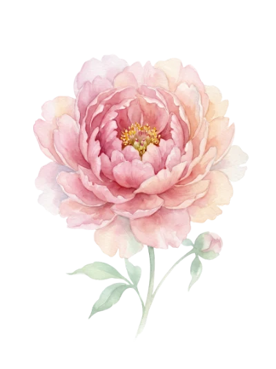 Watercolor Pink Peony Flower