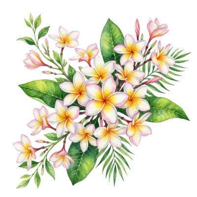 Watercolor Plumeria Flower Bouquet