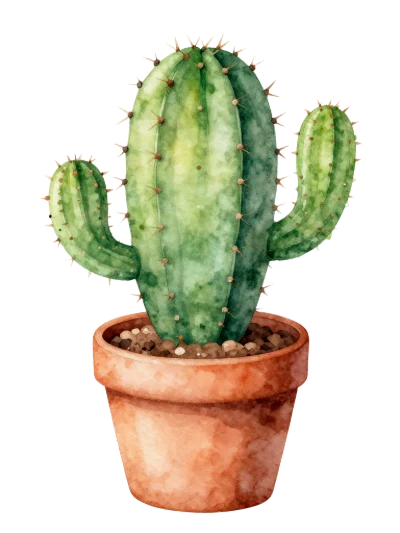 Watercolor Potted Cactus