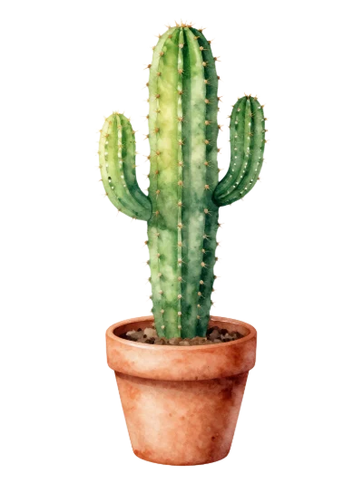 Watercolor Potted Cactus