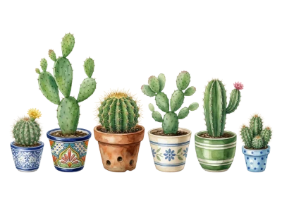 Watercolor Potted Cactus Collection