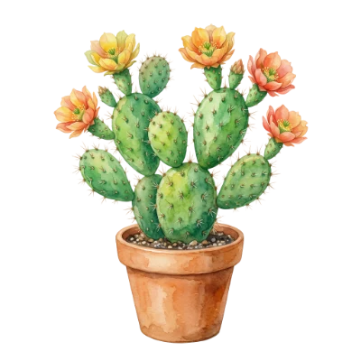 Watercolor Potted Cactus Plant