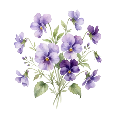 Watercolor Purple Pansy Bouquet