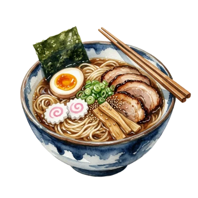 Watercolor Ramen Noodle Bowl