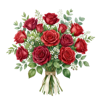 Watercolor Red Rose Bouquet