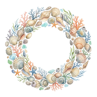 Watercolor Seashell Coral Wreath
