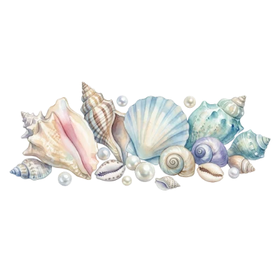 Watercolor Seashells And Pearls
