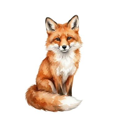 Watercolor Sitting Red Fox