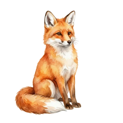 Watercolor Sitting Red Fox