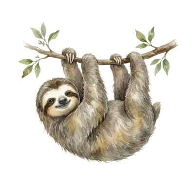 Watercolor Sloth Hanging Branch