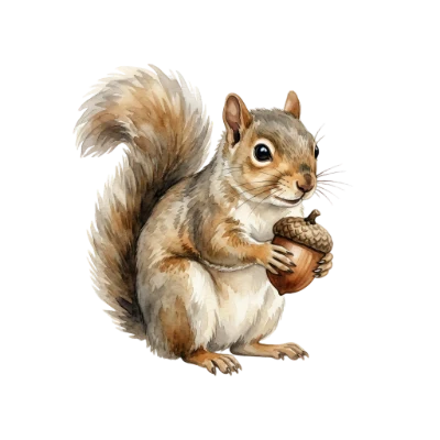 Watercolor Squirrel With Acorn