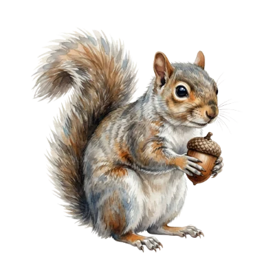 Watercolor Squirrel With Acorn