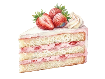 Watercolor Strawberry Cake Slice