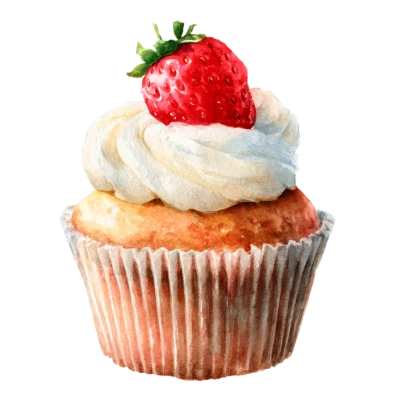 Watercolor Strawberry Cupcake