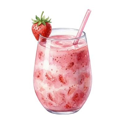 Watercolor Strawberry Smoothie Drink