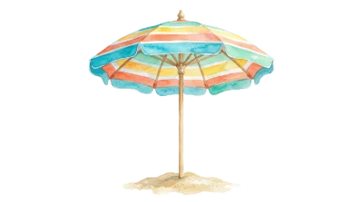 Watercolor Striped Beach Umbrella