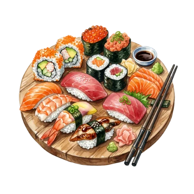 Watercolor Sushi Platter Set